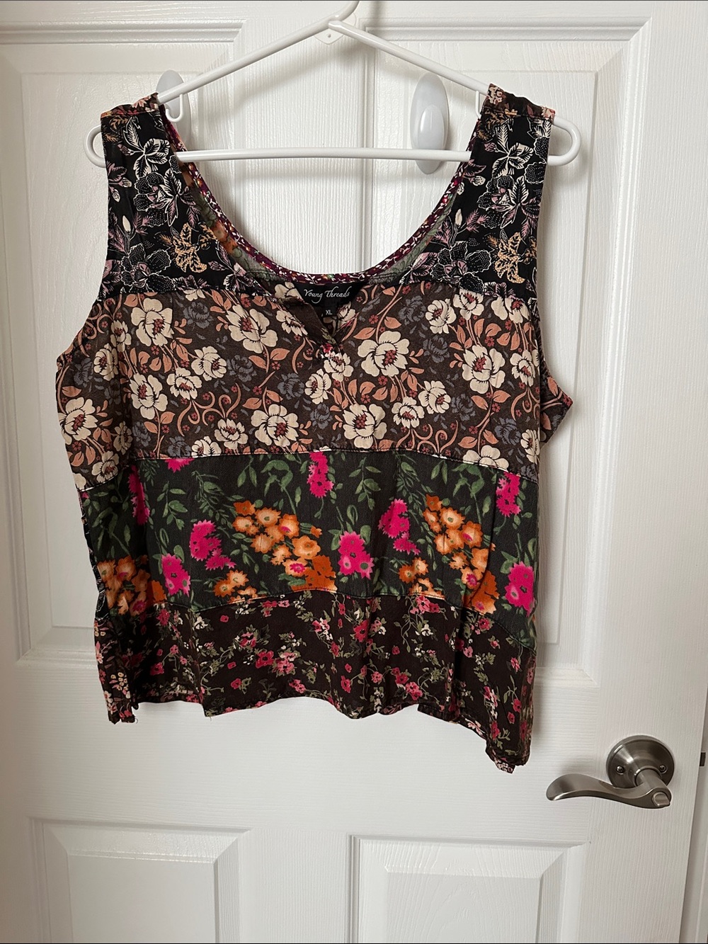 Young Threads Floral Patchwork Sleeveless Top - Brown & Pink - Picture 2 of 6